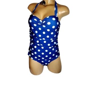 Yunging Womens Blue 1 piece Polk a dot swimsuit size L